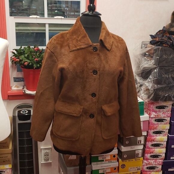 Teddy Bear Brown Jacket Faux fir big buttons front pockets sz 14 NWT sup… - Picture 2 of 11